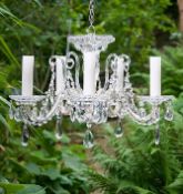 A Six Branch Cut Glass Crystal Chandelier With Gla