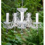 A Six Branch Cut Glass Crystal Chandelier With Gla