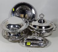 Three Silver Plated Tureens, A Pate Dish & Cover &