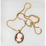 A 9ct Gold Box Chain With Cameo Pendant