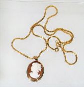 A 9ct Gold Box Chain With Cameo Pendant