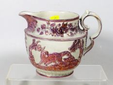 A 19thC. English Pink Lustreware Jug With Heavy Re
