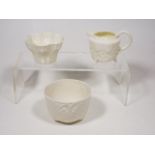 Three Pieces Of Belleek Porcelain With Black Backs