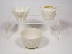 Three Pieces Of Belleek Porcelain With Black Backs