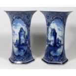 A Pair Of Dutch Delft Blue & White Vases 26cm High