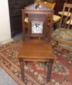 A 19thC. Oak Hall Chair With Minton Style Tile Ins