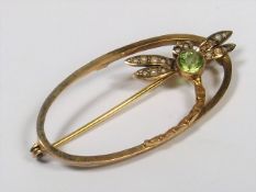 An Edwardian 9ct Gold Dragonfly Brooch With Seed P