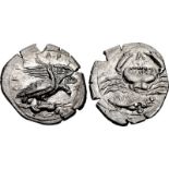 SICILY, Akragas. Circa 420-410 BC. AR Litra (13.5mm, 1.06 g, 2h). A pair of eagles standing right on