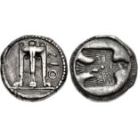 BRUTTIUM, Kroton. Circa 480-430 BC. AR Nomos (19mm, 8.10 g, 11h). Dumpy incuse type. Tripod, legs