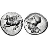 BRUTTIUM, Medma. 330-317 BC. AR Stater (21mm, 8.63 g, 2h). Pegasos flying left / Head of Athena