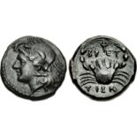BRUTTIUM, The Brettii. Circa 216-214 BC. Æ Quartuncia (13.5mm, 2.06 g, 9h). Second coinage. Head