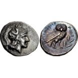 CALABRIA, Tarentum. Circa 280-272 BC. AR Drachm (17.5mm, 3.23 g, 6h). Head of Athena right,