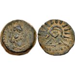 IBERIA, Malaka. 2nd century BC. Æ Unit (25mm, 14.19 g, 11h). Bearded head of Hephaistos left,