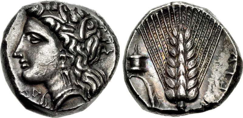 LUCANIA, Metapontion. Circa 330-290 BC. AR Nomos (18.5mm, 7.86 g, 6h). Head of Demeter left, wearing