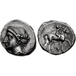 CALABRIA, Tarentum. Campano-Tarentine series. Circa 281-272 BC. AR Nomos (19mm, 7.35 g, 9h).