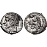 SICILY, Leontini. Circa 430-425 BC. AR Tetradrachm (25mm, 17.22 g, 11h). Head of Apollo left,