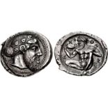SICILY, Naxos. Circa 461-430 BC. AR Drachm (19mm, 4.32 g, 7h). Bearded head of Dionysos right,