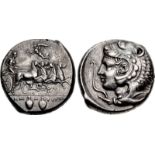SICILY, Kamarina. Circa 425-405 BC. AR Tetradrachm (24.5mm, 17.46 g, 4h). Athena, wearing crested