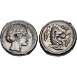 SICILY, Leontini. Circa 450-440 BC. AR Tetradrachm (26mm, 17.22 g, 12h). Head of Apollo right,
