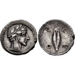 SICILY, Leontini. Circa 466-460 BC. AR Litra (12mm, 0.71 g, 11h). Head of Apollo right, wearing