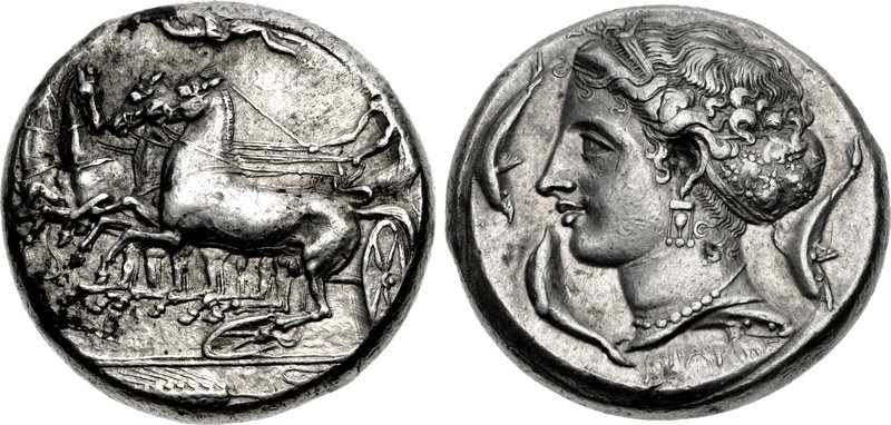 SICILY, Syracuse. Second Democracy. 466-405 BC. AR Tetradrachm (24.5mm, 17.36 g, 10h). Reverse die