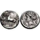 SICILY, Syracuse. Second Democracy. 466-405 BC. AR Tetradrachm (24.5mm, 17.36 g, 10h). Reverse die