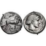 SICILY, Syracuse. Second Democracy. 466-405 BC. AR Tetradrachm (23.5mm, 17.60 g, 9h). Struck circa