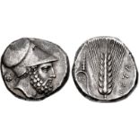 LUCANIA, Metapontion. Circa 340-330 BC. AR Nomos (21mm, 7.96 g, 10h). Head of Leukippos right,