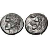 SICILY, Leontini. Circa 430-425 BC. AR Tetradrachm (25mm, 17.27 g, 7h). Head of Apollo left, wearing