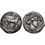 SICILY, Syracuse. Second Democracy. 466-405 BC. AR Tetradrachm (23mm, 17.21 g, 1h). Struck circa 450
