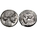 SICILY, Leontini. Circa 450-440 BC. AR Tetradrachm (25mm, 17.10 g, 5h). Head of Apollo right,