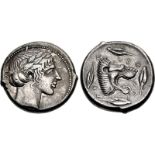 SICILY, Leontini. Circa 450-440 BC. AR Tetradrachm (27mm, 17.26 g, 10h). Head of Apollo right,