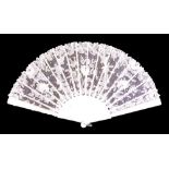 19th Century needle and bobbin lace fan having mother-of-pearl guards with mother-of-pearl and