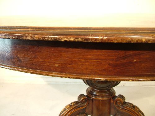 Victorian style marquetry inlaid circular snap top breakfast table having foliate decoration and - Image 5 of 7