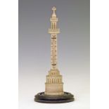 19th Century Indian Colonial carved ivory desk thermometer in the form of a tower, standing on a
