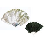 Early 20th Century brown and off-white ostrich feather fan having tortoiseshell guards and sticks,