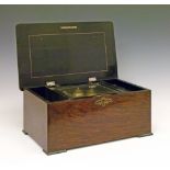 19th Century inlaid simulated rosewood cased musical box playing on a 6" cylinder and three bells,