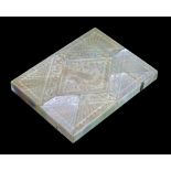 Victorian engraved mother-of-pearl visiting card case decorated with a bird amongst foliage and