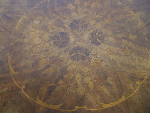 Victorian style marquetry inlaid circular snap top breakfast table having foliate decoration and - Image 3 of 7