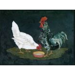 Late 19th/early 20th Century Italian Scagliola rectangular plaque depicting a cockerel and hen