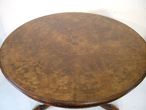 Victorian style marquetry inlaid circular snap top breakfast table having foliate decoration and - Image 2 of 7