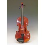 French violin, the interior with label 'Parel A Paris', one piece back, together with two bows,