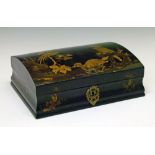 Early 19th Century papier-mâché dome top box having gold lacquered decoration depicting birds