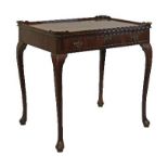 George III mahogany silver table having a rectangular tray top, one drawer to the frieze and