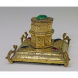 19th Century Italian ormolu inkwell inset with malachite, lapis and carnelian and having allover