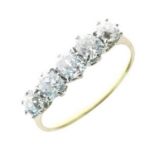 Five stone diamond ring, the graduated old brilliant cuts totalling approximately 1 carat, size Q,