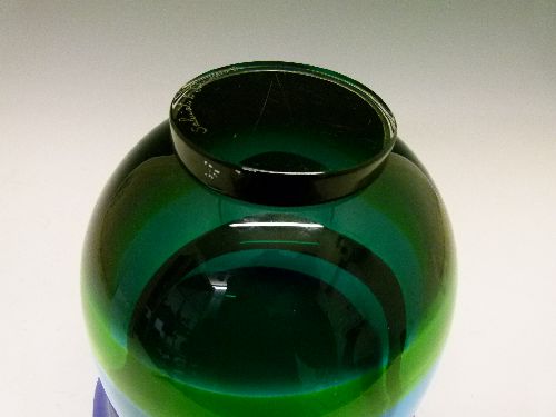 Berit Johansson for Salviati - Modern Murano glass vase with blue, yellow, orange and green banded - Image 5 of 6