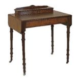 Victorian inlaid figured walnut two flap writing table, the raised back having a hinged cover