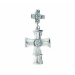 Diamond set cross pendant, the 18ct white gold mount set with fifteen baguette and six brilliant cut