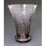 Verame Art Deco amethyst glass vase, decorated with three panels, each having a central initial C,